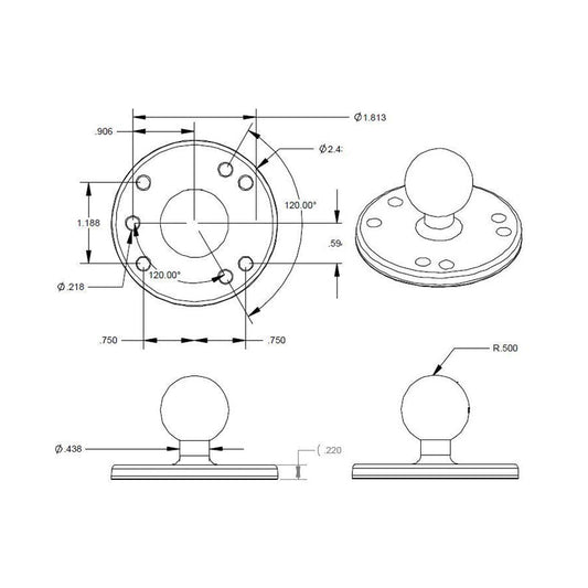 RAM Chrome Round Plate with Ball (RAM-B-202CHU)