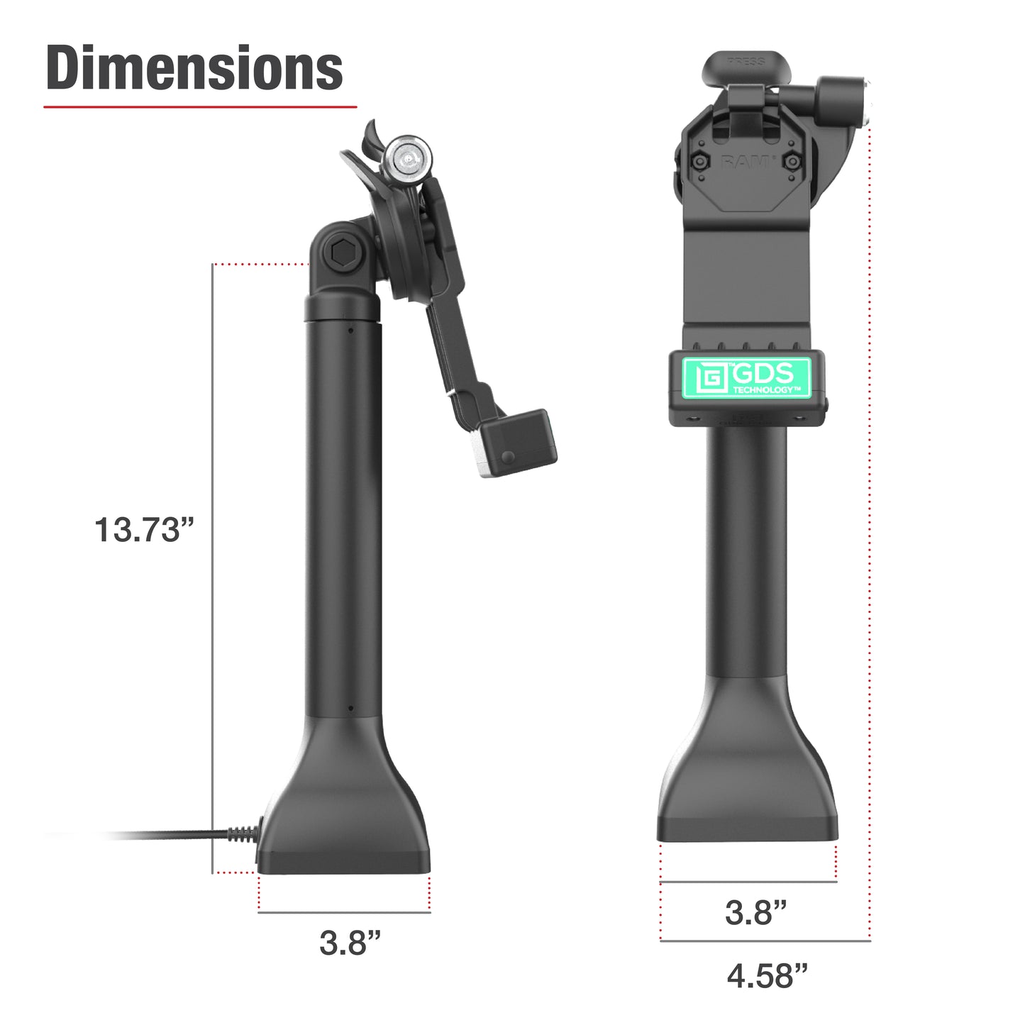 GDS® Uni-Conn™ 14" Locking Pedestal Dock with USB-C (RAM-GDS-DOCKLR-D11-14-U1C)
