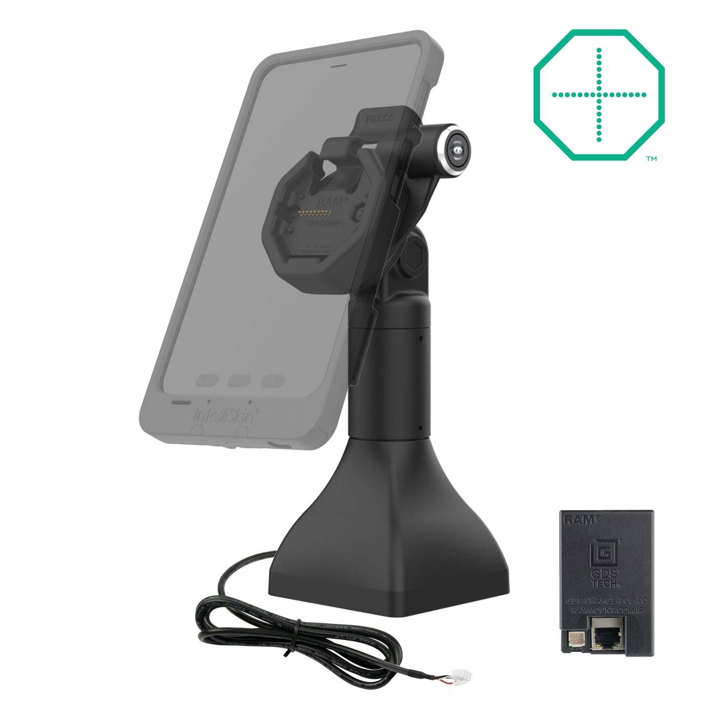 GDS® Uni-Conn™ Powered 7" Locking Pedestal Dock with PoE (RAM-GDS-DOCKLR-D11-7-U3E)