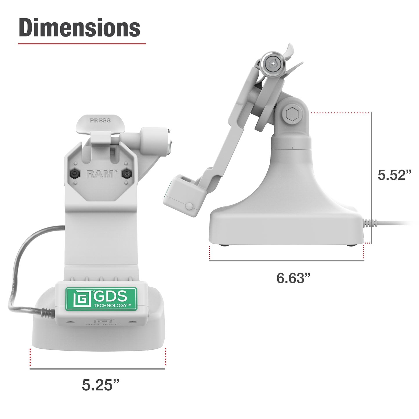 GDS® Uni-Conn™ Locking Tilt & Swivel Dock with PoE + Data - Gray (RAM-GDS-DOCKLR-D14-U1E-2A-GRY)