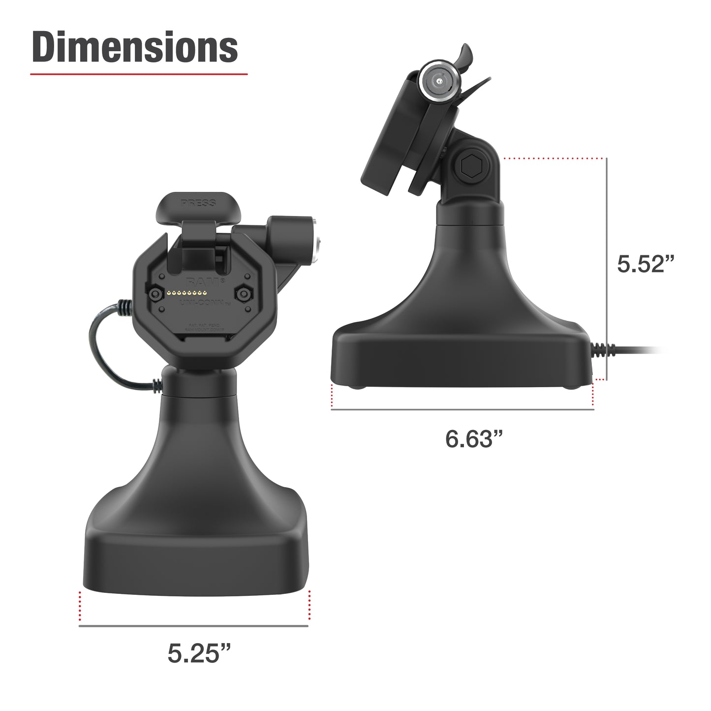 GDS® Uni-Conn™ Powered Locking Tilt & Swivel Dock with PoE + Data (RAM-GDS-DOCKLR-D14-U3E-2A)