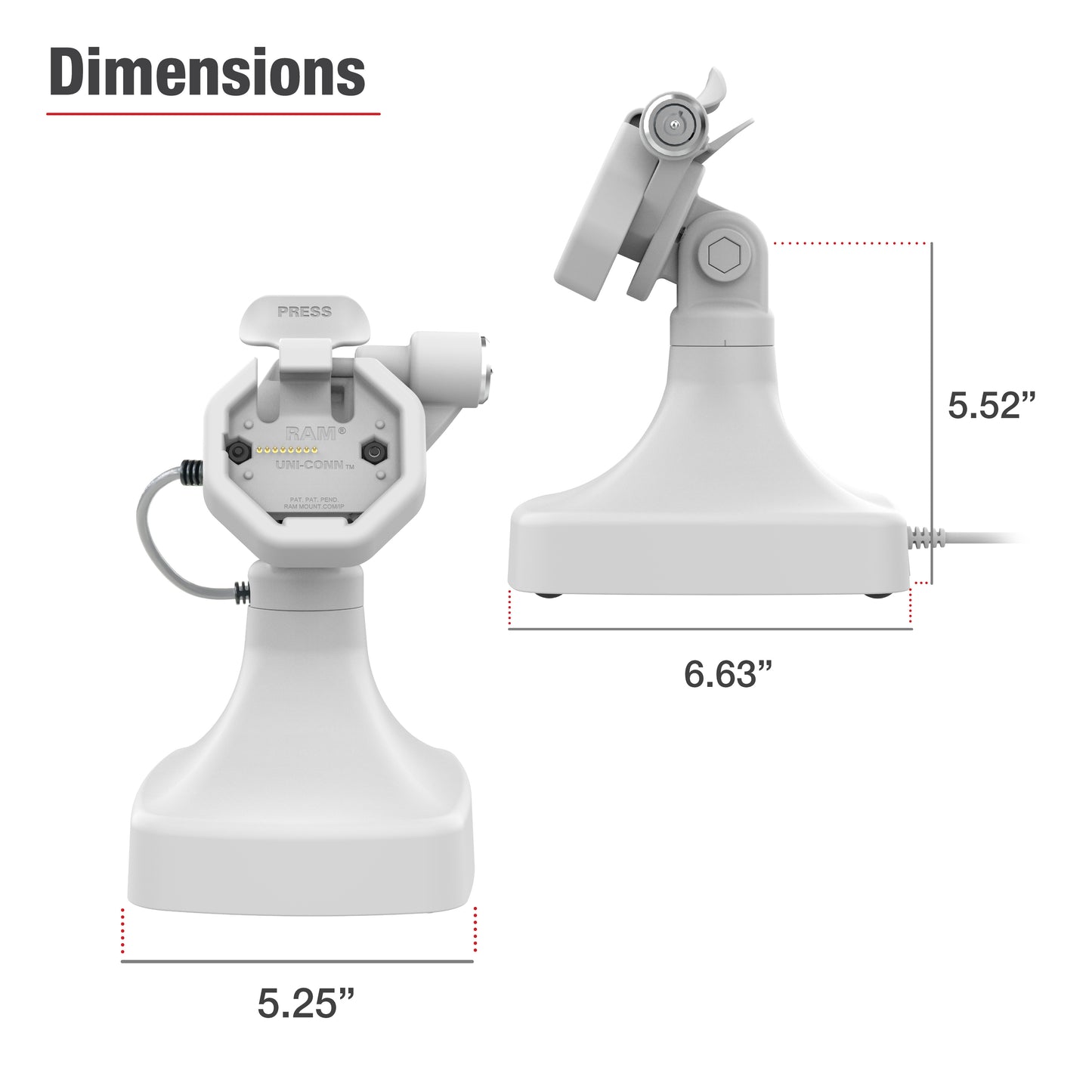 GDS® Uni-Conn™ Powered Locking Tilt & Swivel Dock with PoE - Gray (RAM-GDS-DOCKLR-D14-U3E-GRY)