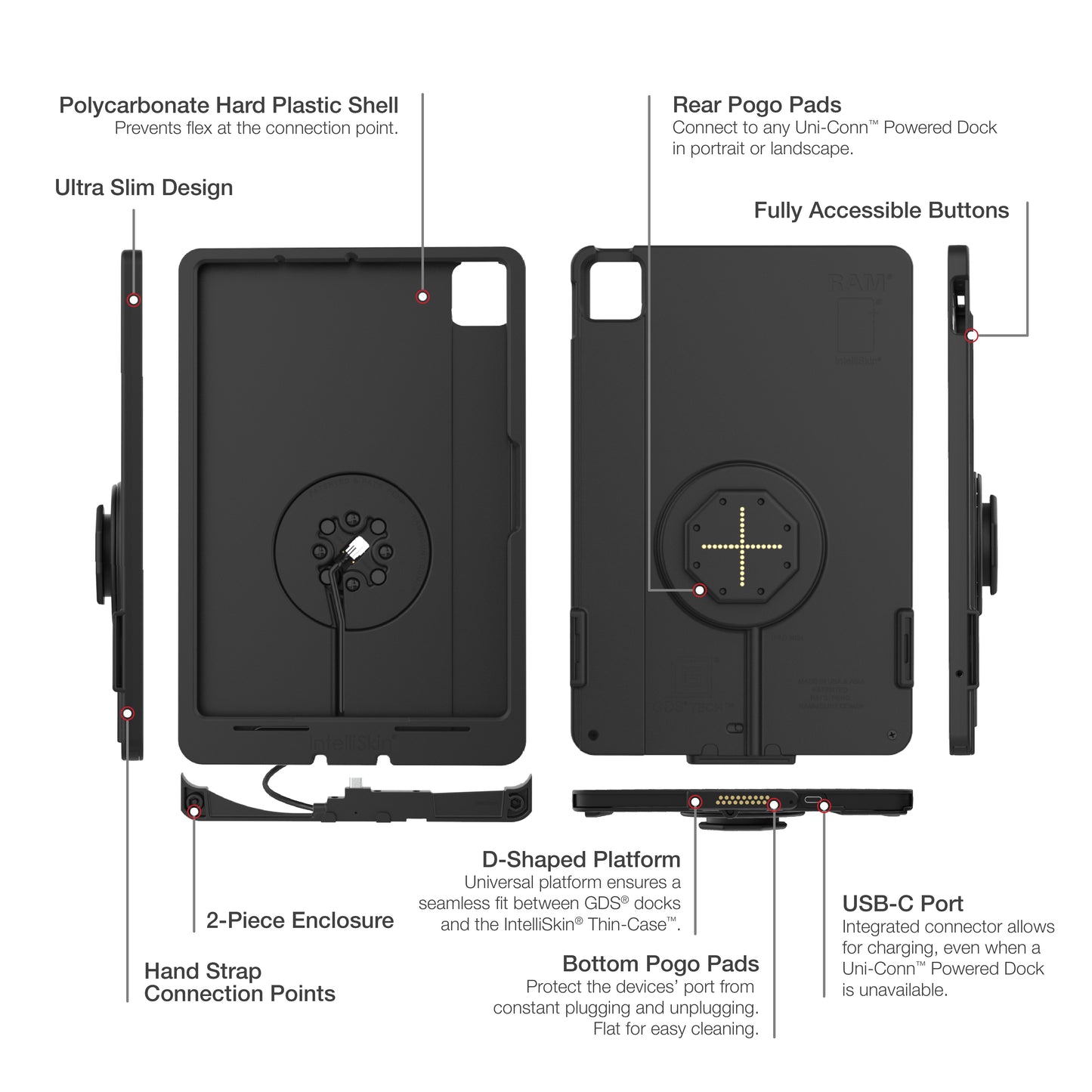 IntelliSkin® Thin-Case™ for iPad Air 11 M2 & M3 D Shape & Rear Pogo Pads (RAM-GDS-SKIN-AP45-M2-TCDB)