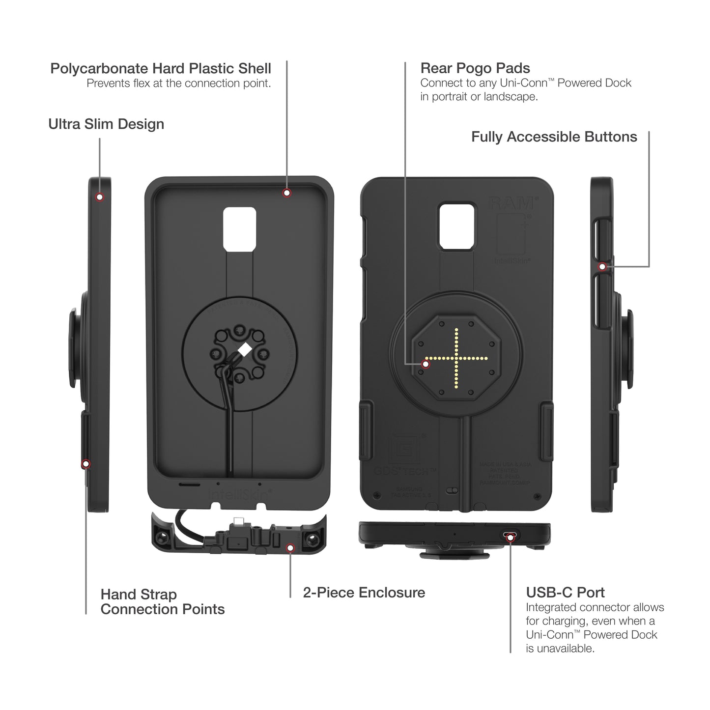 IntelliSkin® Thin-Case™ for Tab Active5 & 3 (Rear Pogo Pads) (RAM-GDS-SKIN-SAM93-TCB)