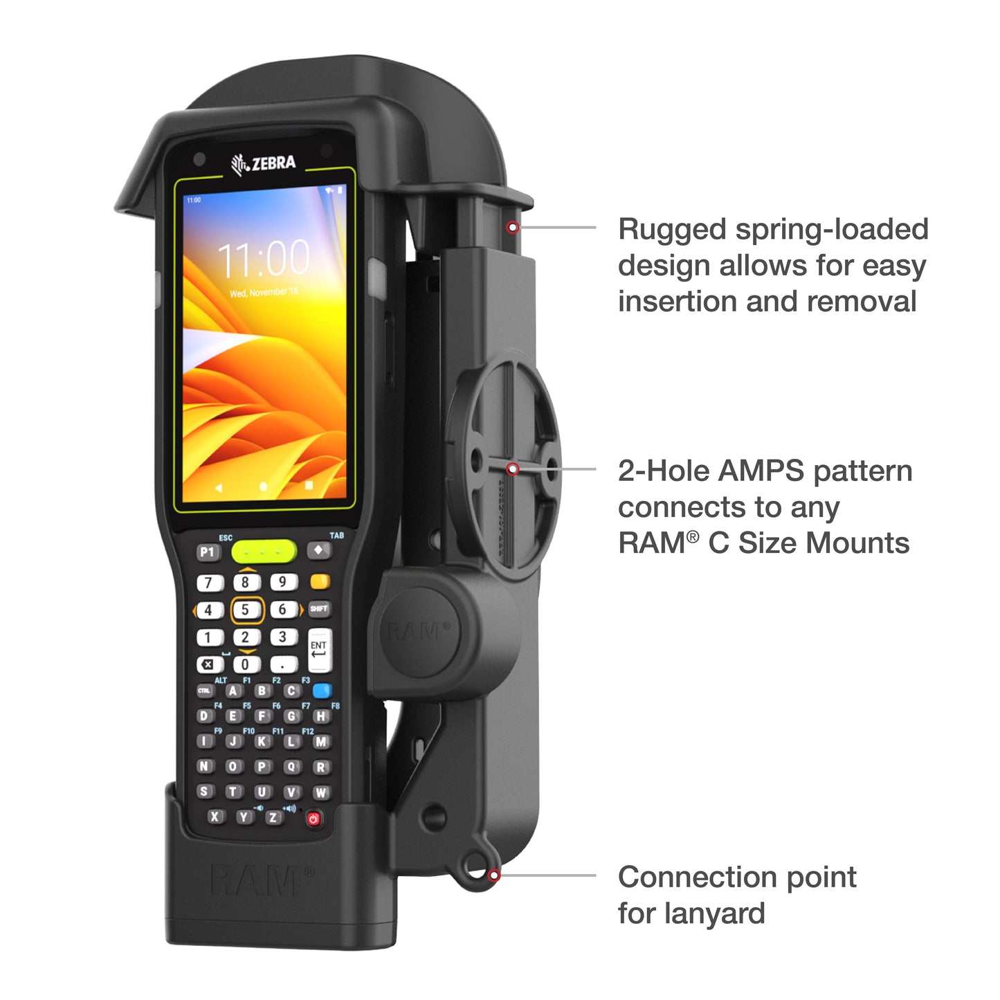 RAM® Spring Loaded Holder for Zebra MC3300/3400/3450 (RAM-HOL-ZE33U)