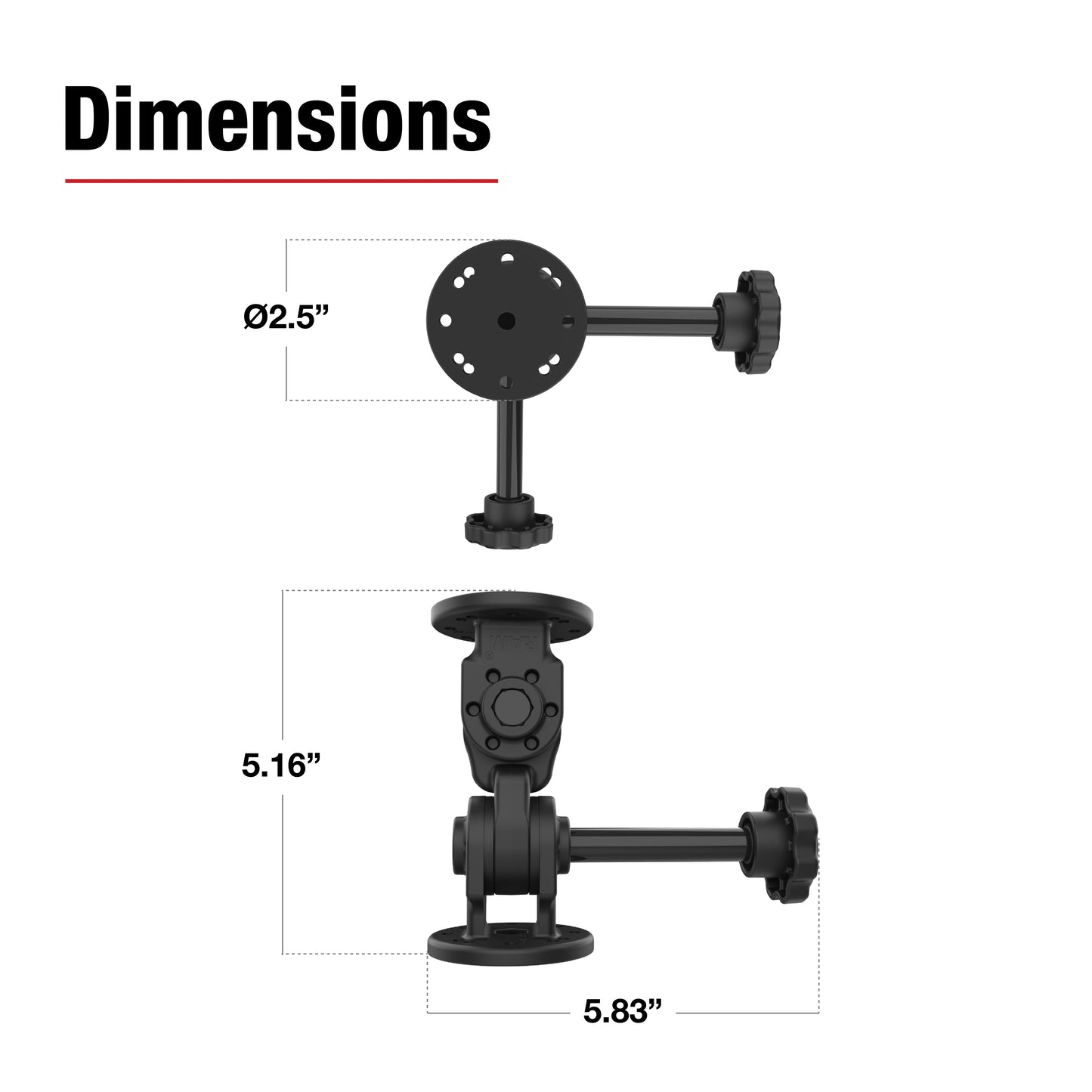 RAM® Dual 90-Degree Pivot Mount with Knob (RAP-101-PV4-2PU)