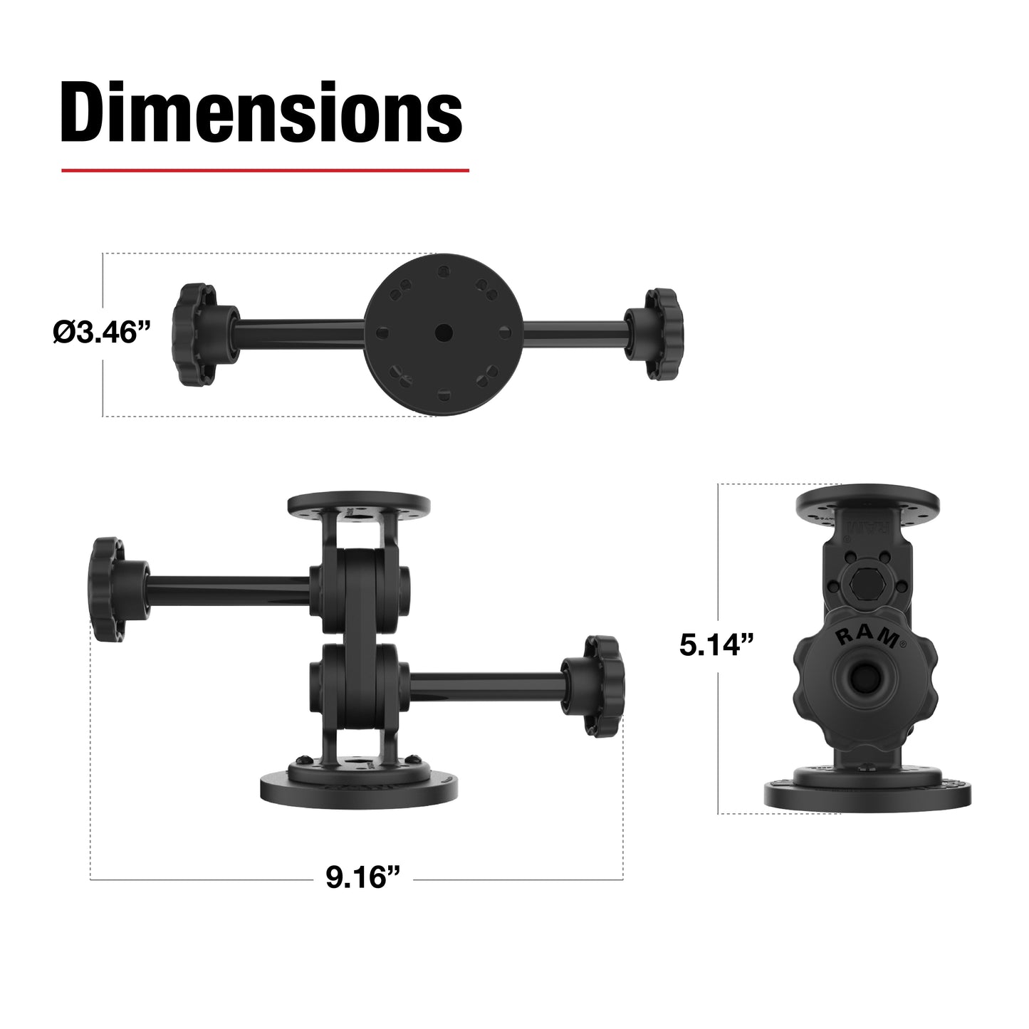 RAM® Dual Straight Pivot Magnetic Mount with Knob (RAP-101-PV4-2S-MAG88U)
