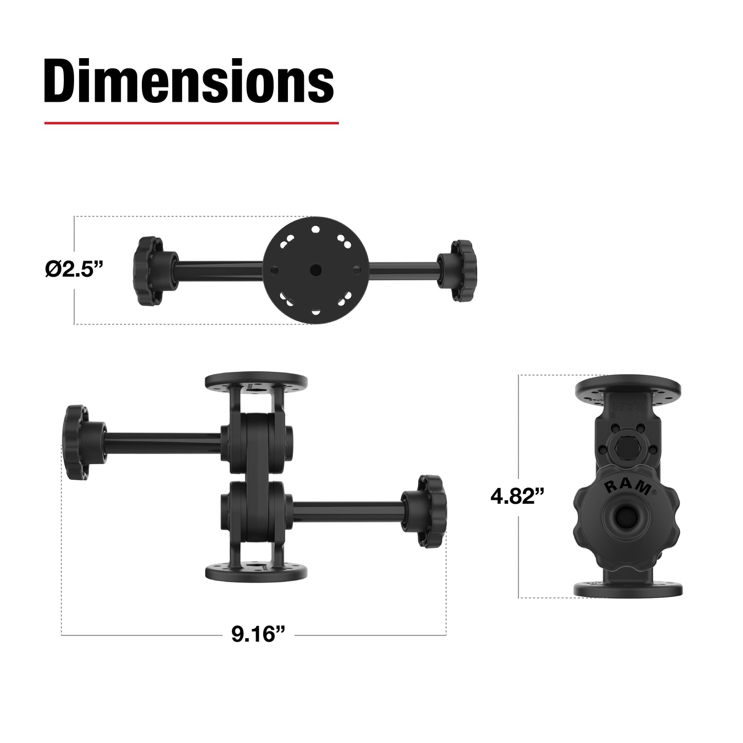 RAM® Dual Straight Pivot Mount with Knob (RAP-101-PV4-2SU)