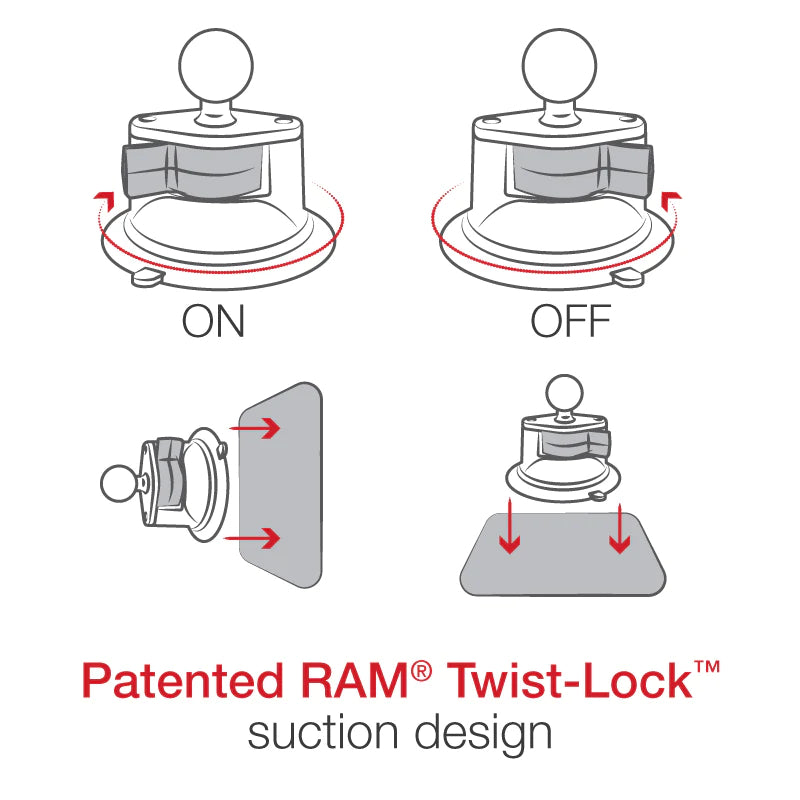 RAM 1" Ball Medium Length Double Socket Arm with 3.3" Diameter Suction Cup Twist-Lock™ Base (RAM-B-166-103U)