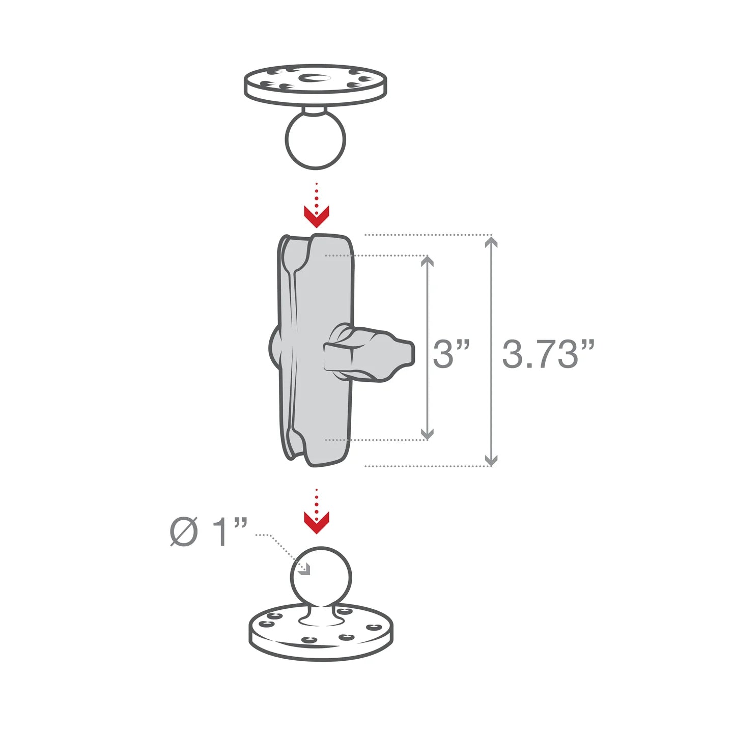 RAM Double Socket Arm for B Size 1" Balls (RAM-B-201U)