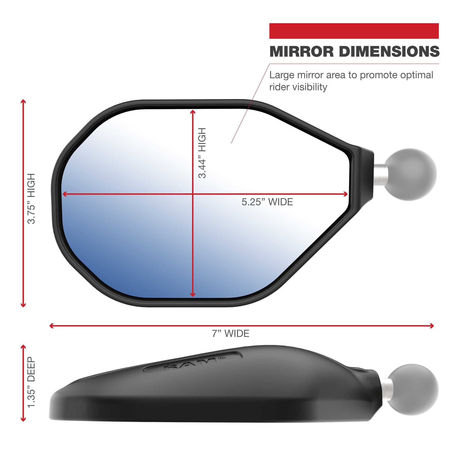 RAM® Tough-Mirror™ Kit with M10-1.25 Bases - Long Arm (RAM-B-349-C-465RL)