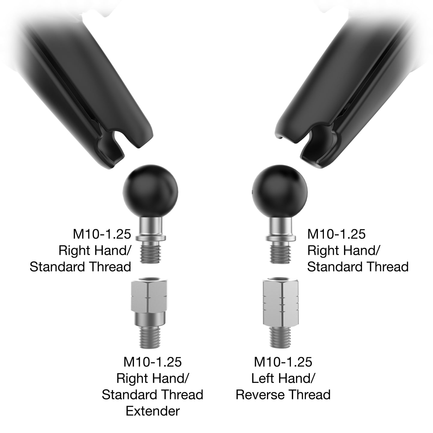 RAM® Tough-Mirror™ Kit with M10-1.25 Bases + Reverse Adapter - Long Arm (RAM-B-349-RTA-C-465RL)