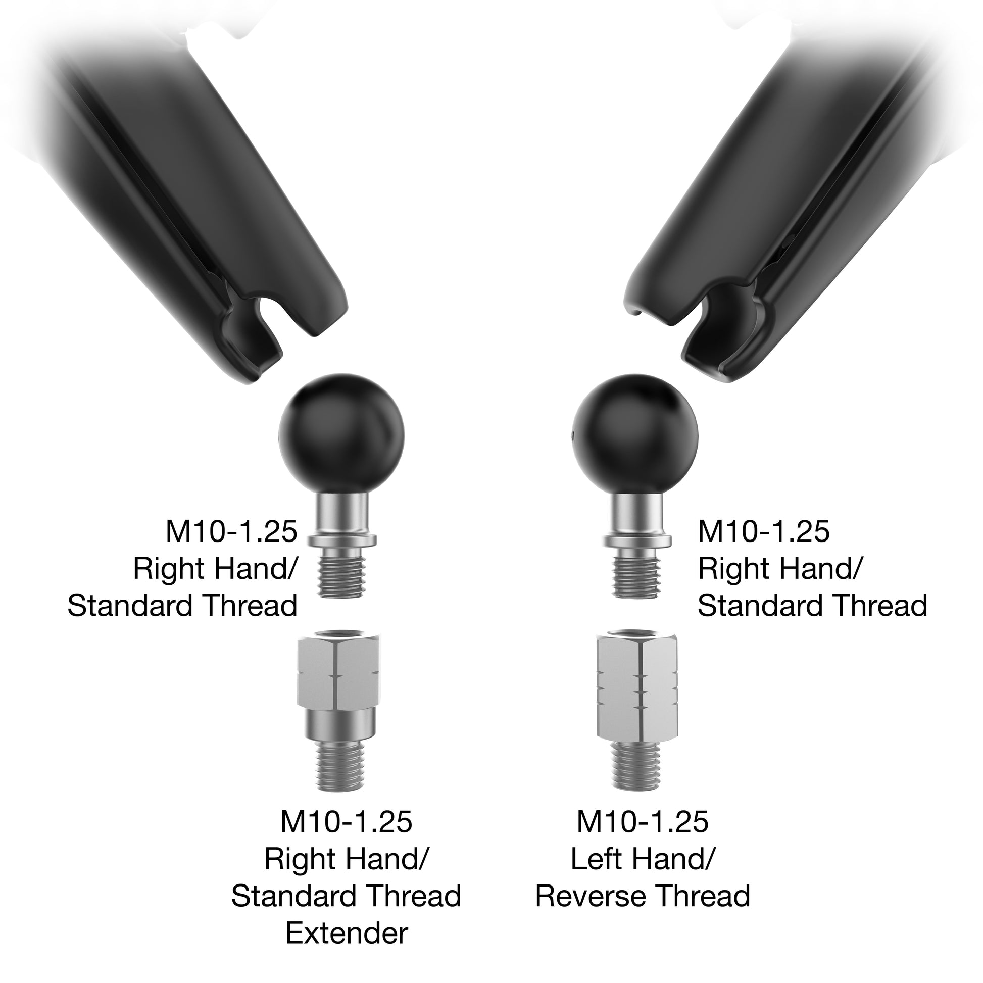 RAM® Tough-Mirror™ Kit with M10-1.25 Bases + Reverse Adapter - Long Arm (RAM-B-349-RTA-C-465RL)