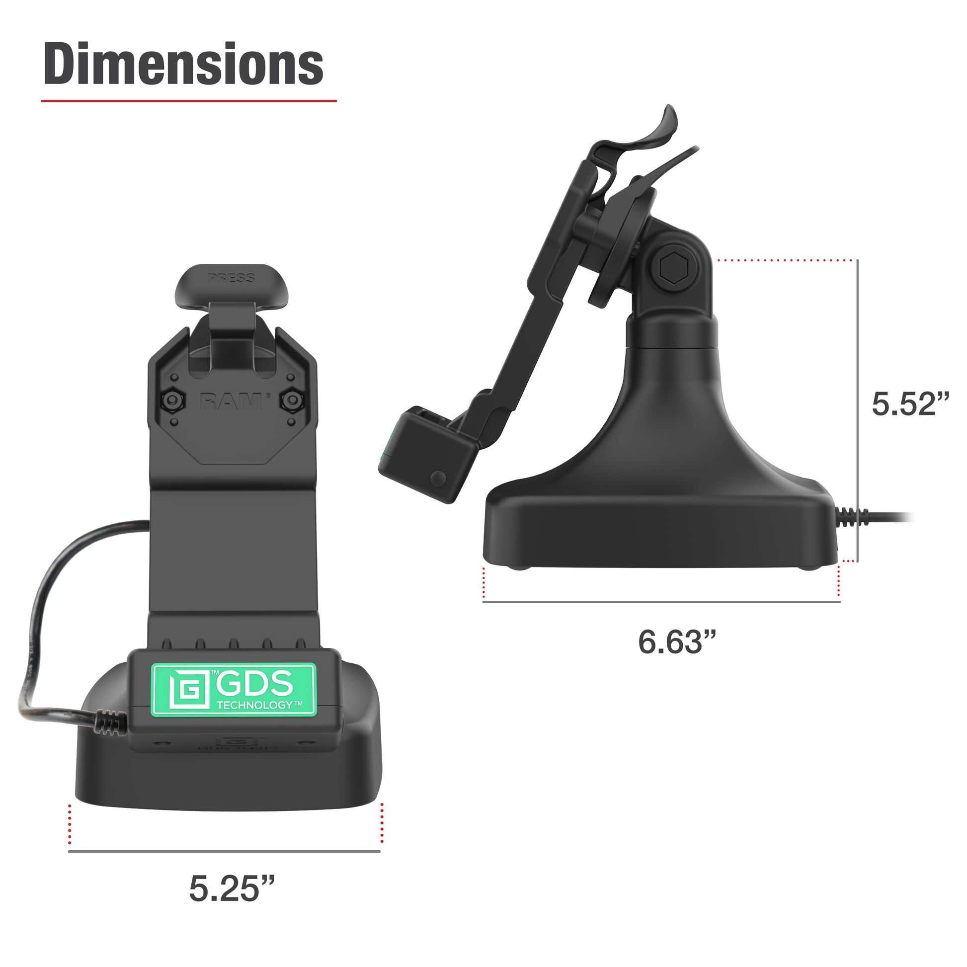 GDS® Uni-Conn™ Tilt & Swivel Dock with PoE + Data (RAM-GDS-DOCK-D14-U1E-2A)