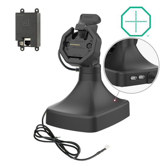 GDS® Uni-Conn™ Powered Tilt & Swivel Dock with PoE + Data (RAM-GDS-DOCK-D14-U3E-2A)