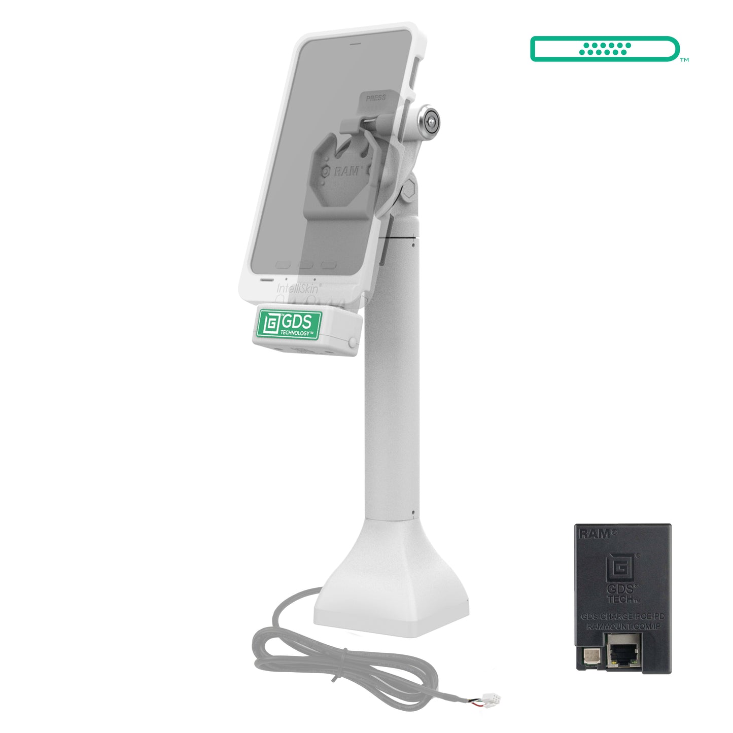 GDS® Uni-Conn™ 14" Locking Pedestal Dock with PoE - Gray (RAM-GDS-DOCKLR-D11-14-U1E-GRY)