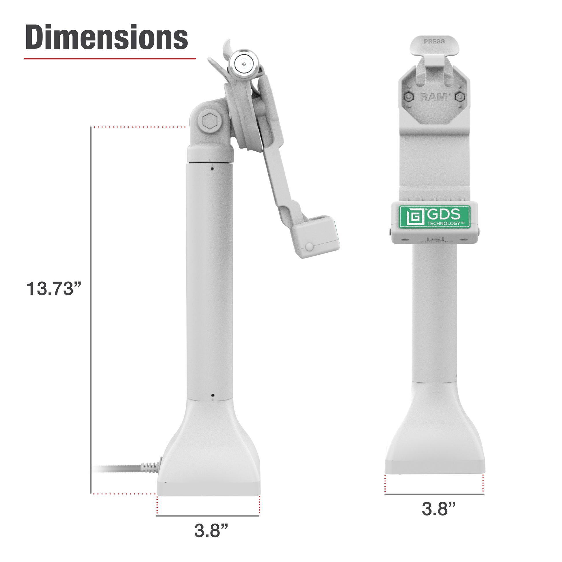 GDS® Uni-Conn™ 14" Locking Pedestal Dock with PoE - Gray (RAM-GDS-DOCKLR-D11-14-U1E-GRY)