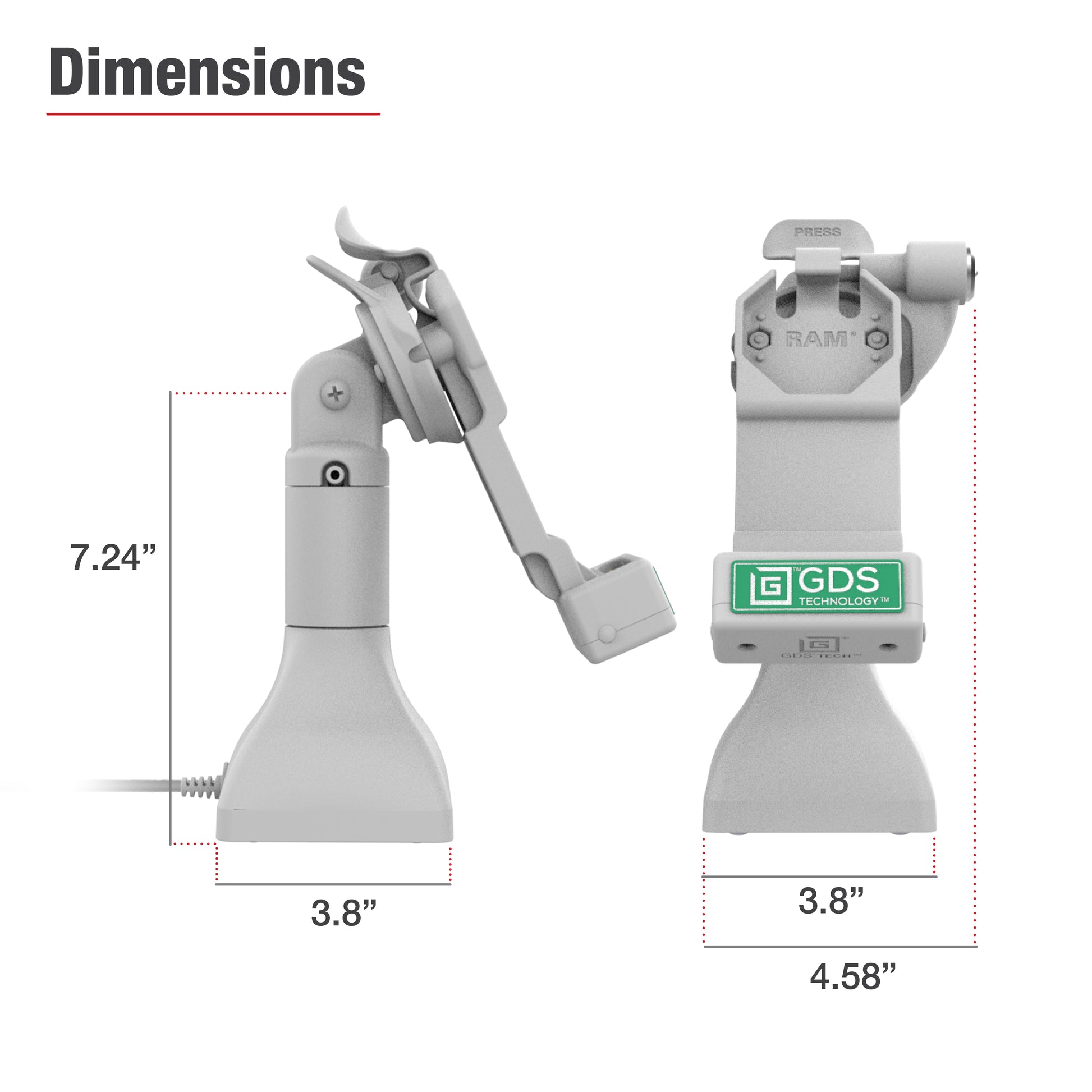 GDS® Uni-Conn™ 7" Locking Pedestal Dock with USB-C - Gray (RAM-GDS-DOCKLR-D11-7-U1C-GRY)