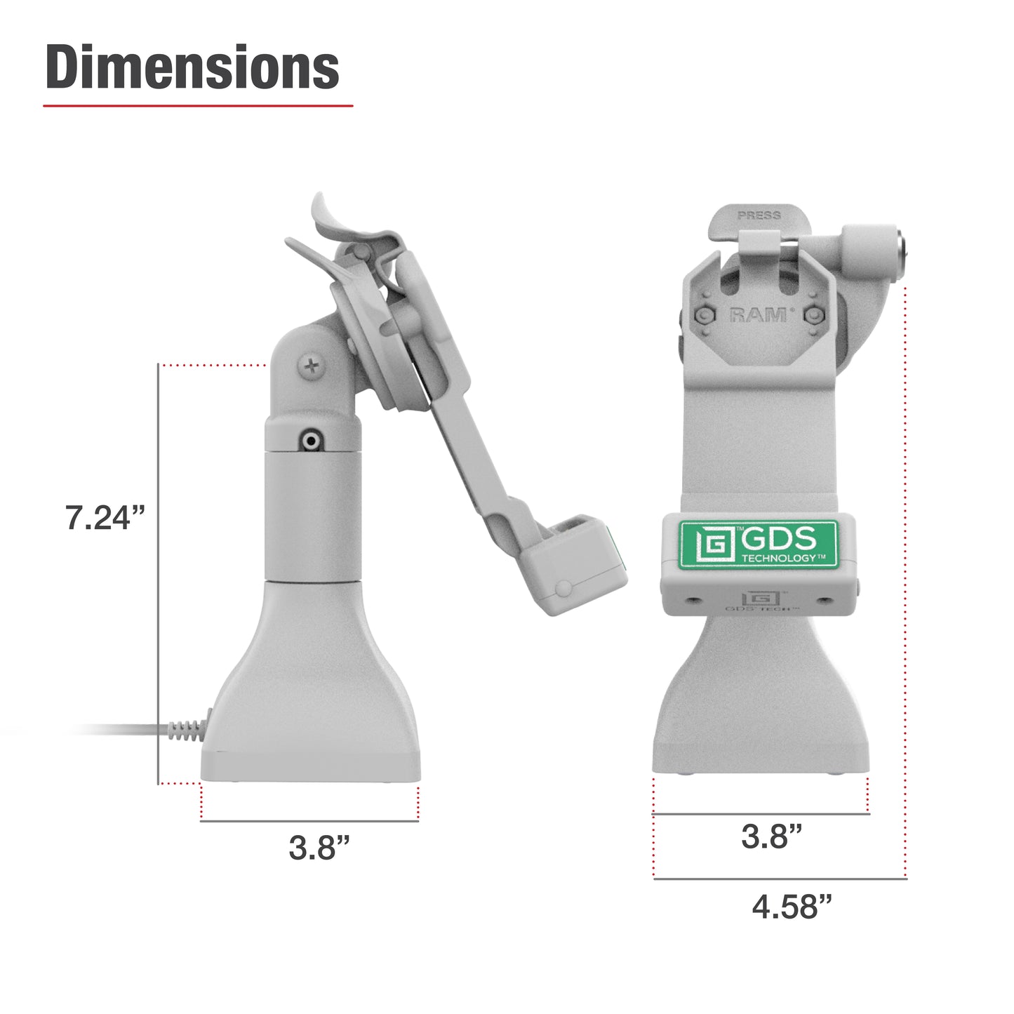 GDS® Uni-Conn™ 7" Locking Pedestal Dock with PoE - Gray (RAM-GDS-DOCKLR-D11-7-U1E-GRY)