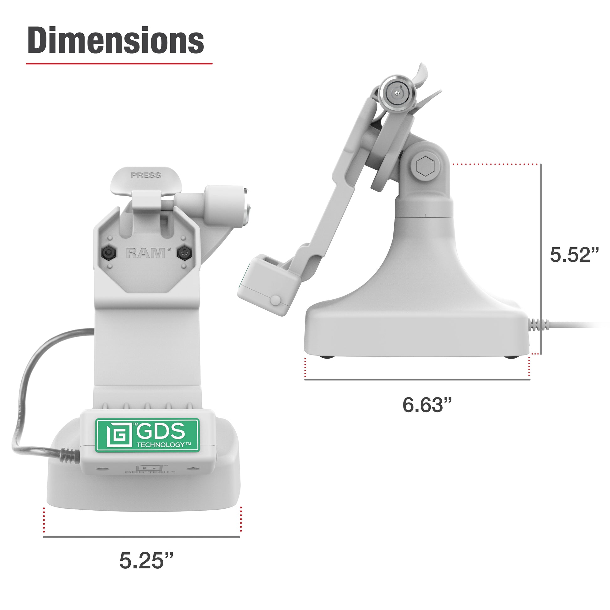 GDS® Uni-Conn™ Locking Tilt & Swivel Dock with USB-C + Data - Gray (RAM-GDS-DOCKLR-D14-U1C-2A-GRY)