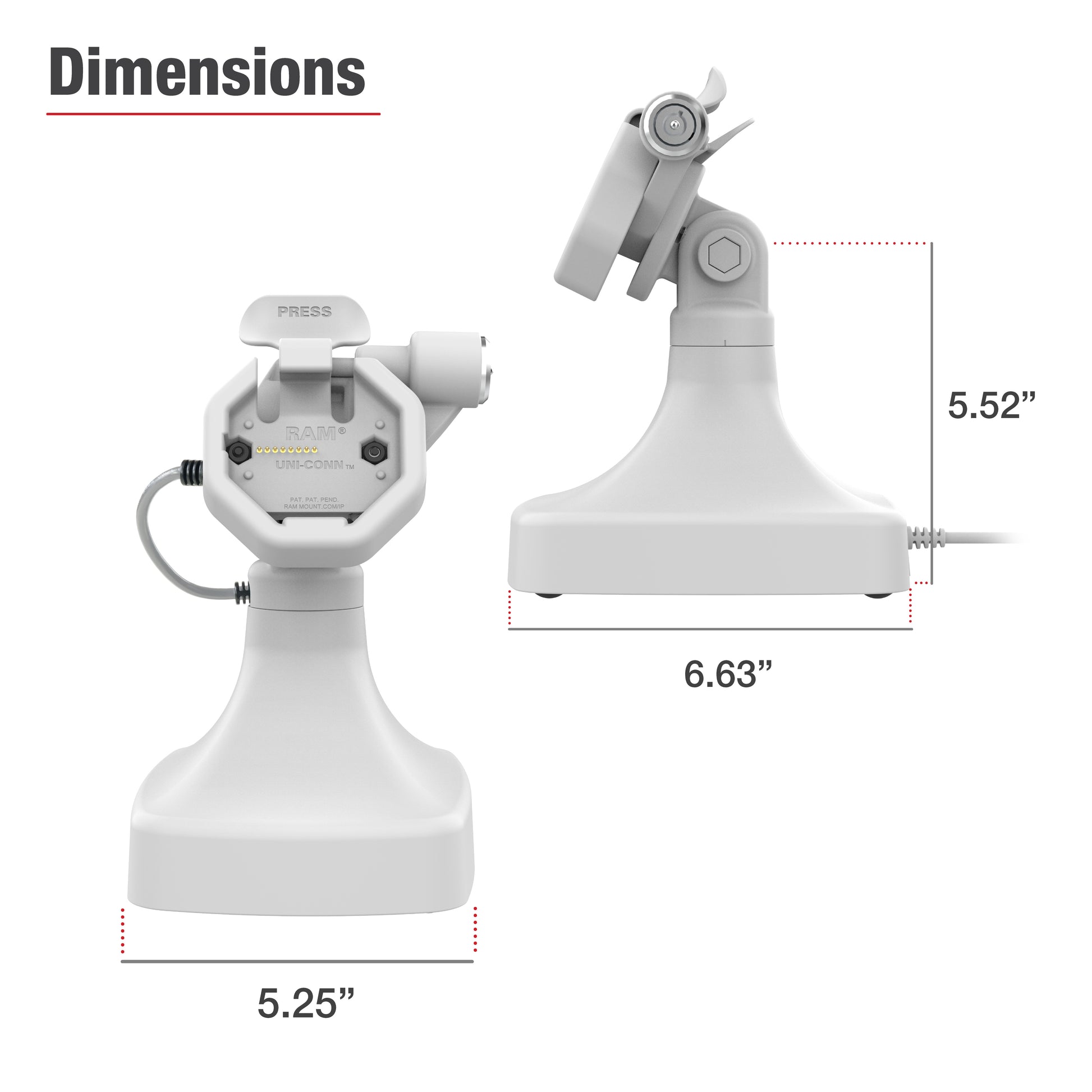 GDS® Uni-Conn™ Powered Locking Tilt & Swivel Dock with PoE - Gray (RAM-GDS-DOCKLR-D14-U3E-GRY)