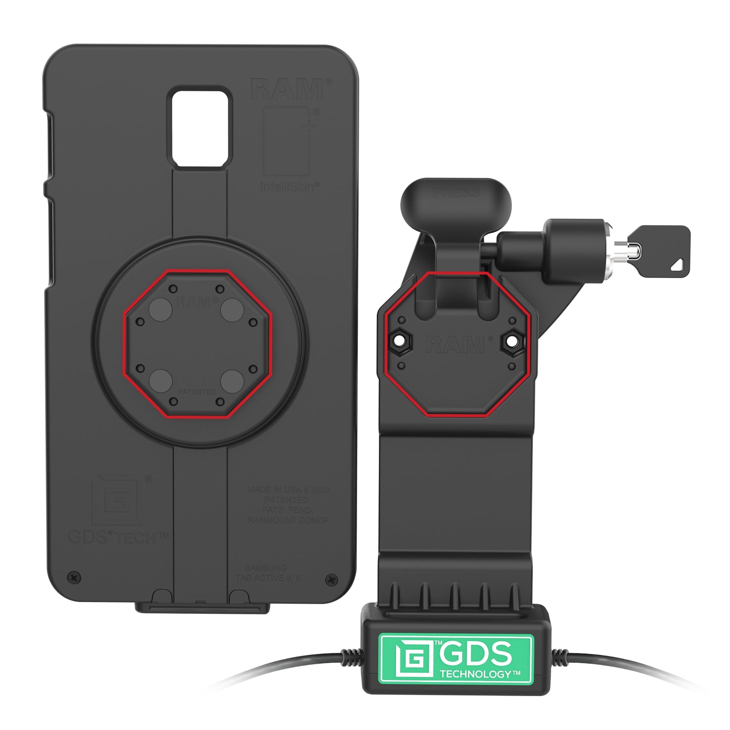 GDS® Uni-Conn™ Right Locking Power + Dual USB-A Dock (RAM-GDS-DOCKLR-U1CD2U)