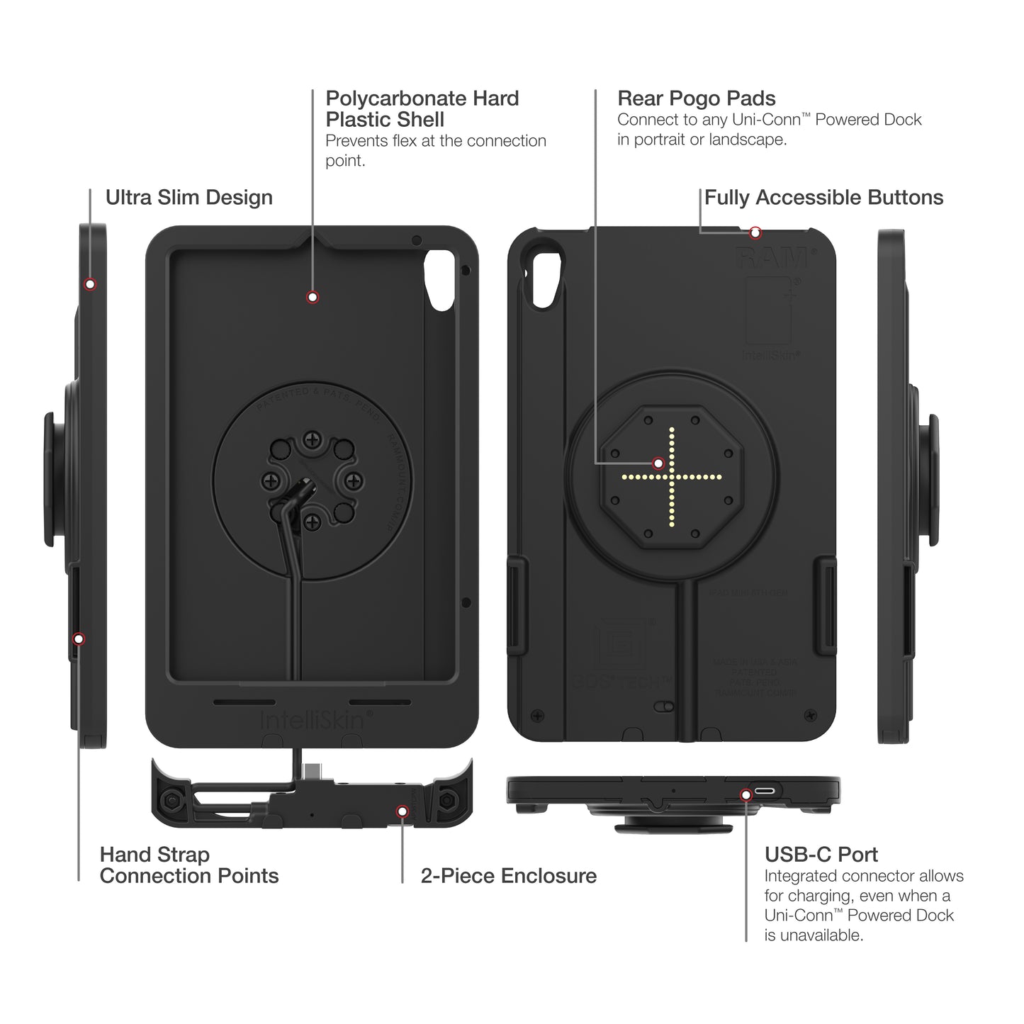 IntelliSkin® Thin-Case™ for iPad mini (A17 Pro) & mini 6 Rear Pogo Pads (RAM-GDS-SKIN-AP36-TCB)
