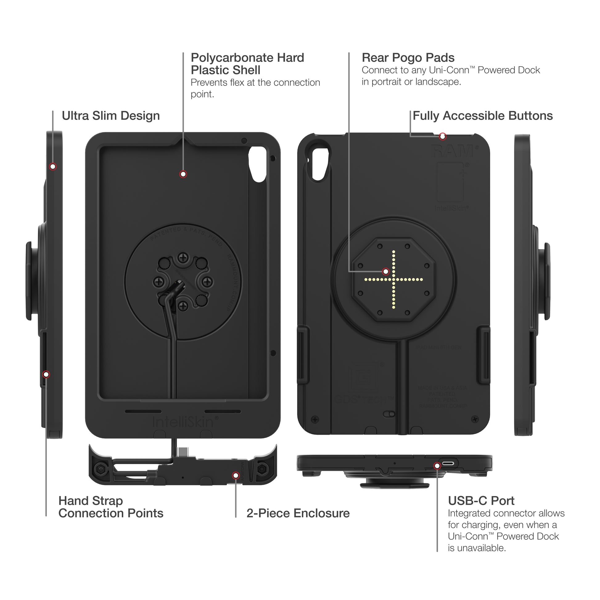 IntelliSkin® Thin-Case™ for iPad mini (A17 Pro) & mini 6 Rear Pogo Pads (RAM-GDS-SKIN-AP36-TCB)