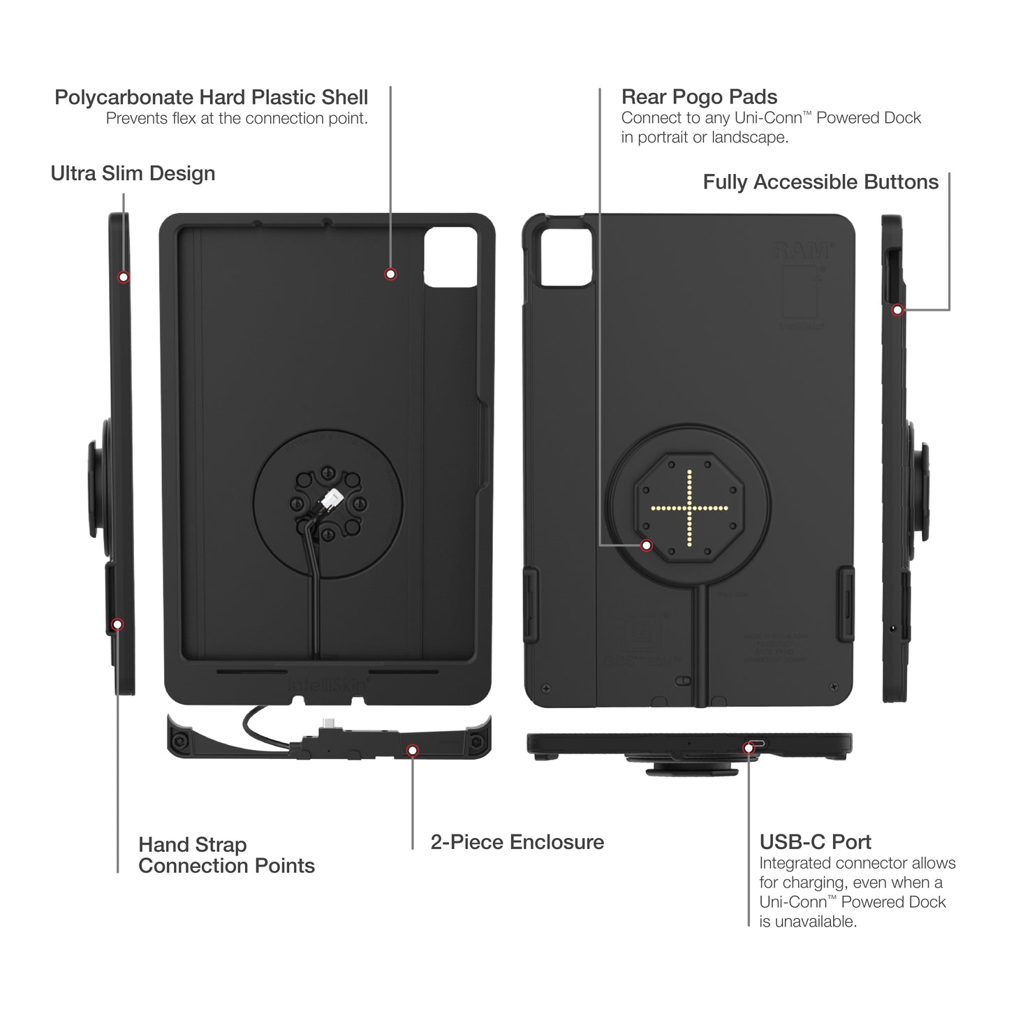 IntelliSkin® Thin-Case™ for iPad Air 11 (M2 & M3) (Rear Pogo Pads) (RAM-GDS-SKIN-AP45-M2-TCB)