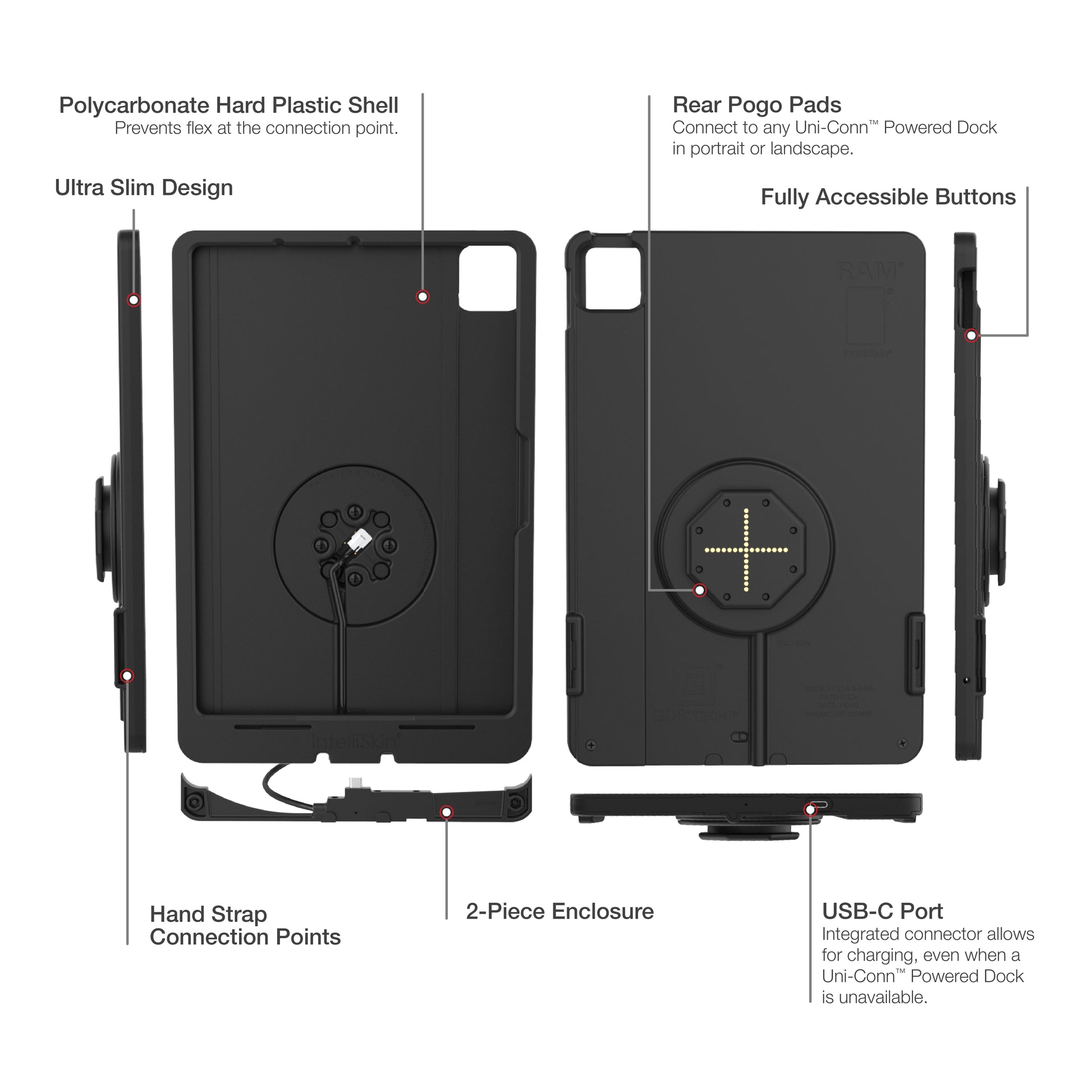 IntelliSkin® Thin-Case™ for iPad Air 11 (M2 & M3) (Rear Pogo Pads) (RAM-GDS-SKIN-AP45-M2-TCB)