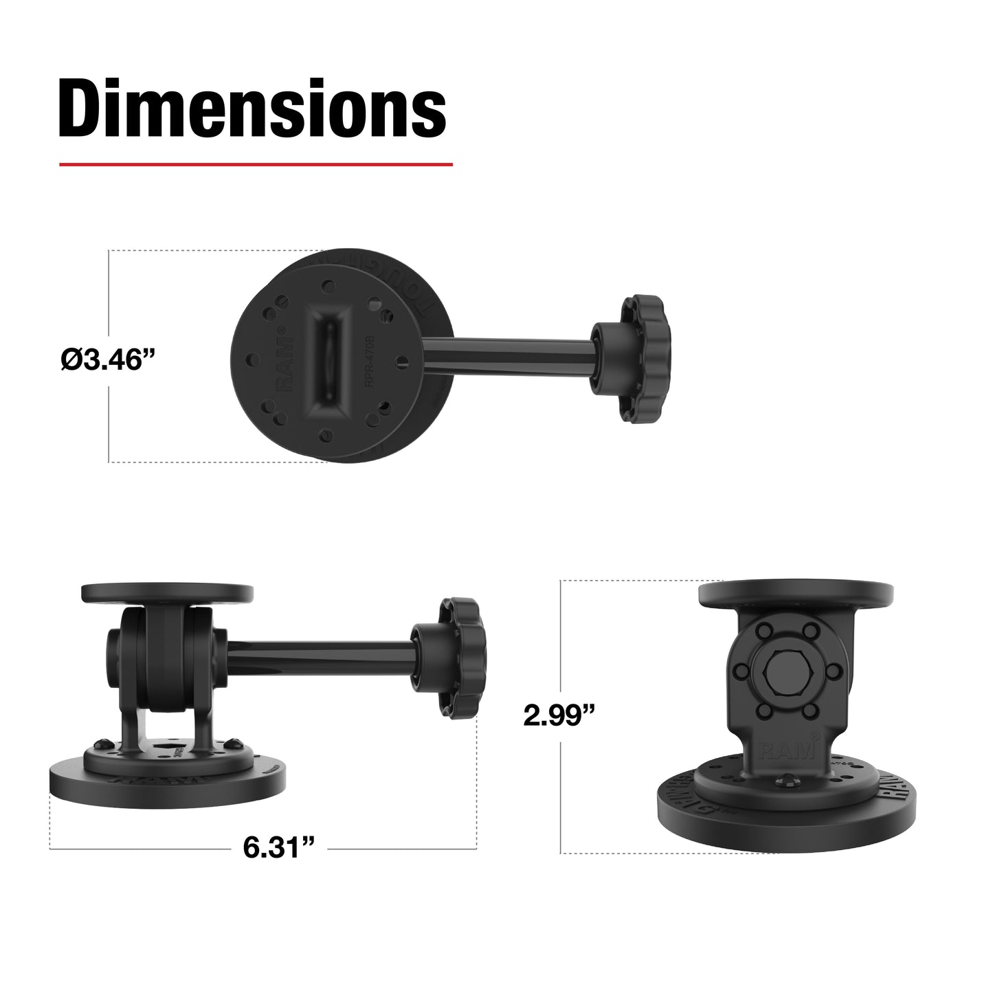 RAM® Single Pivot Magnetic Mount with Knob (RAP-101-PV4-MAG88U)
