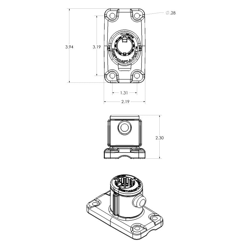 RAM Universal Adapt-A-Post 4-Hole Drill-Down Base (RAP-AAPUDU)