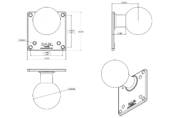 RAM Vesa 4.75" Plate with 3.38" Dia Ball (RAM-E-246U)