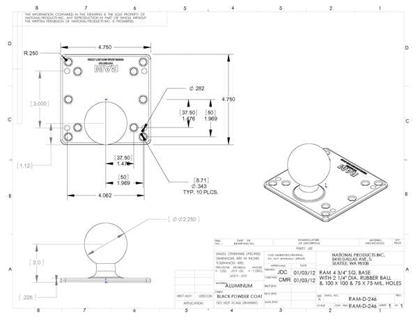 RAM 4.75" Square Vesa Plate with D Size Ball (RAM-D-246U)
