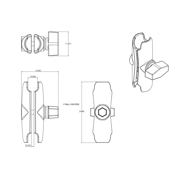 RAM Double Socket Arm for B Size 1" Balls (RAM-B-201U)