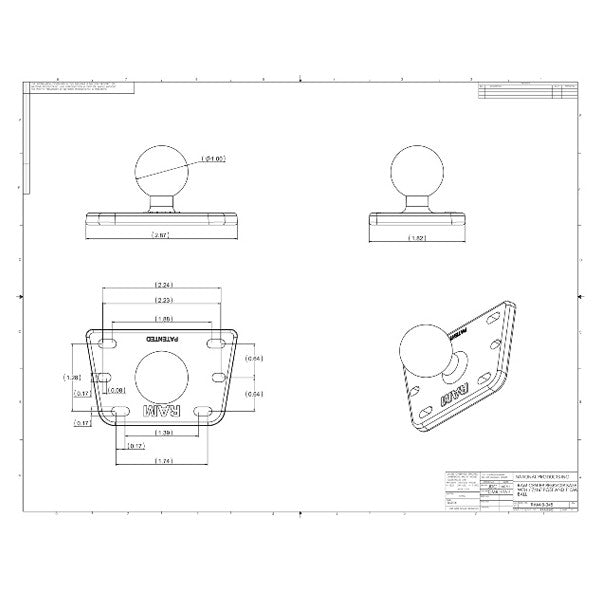 RAM Motorcycle Brake/Clutch Reservoir Cover Base w/ 1" Ball (RAM-B-345U)