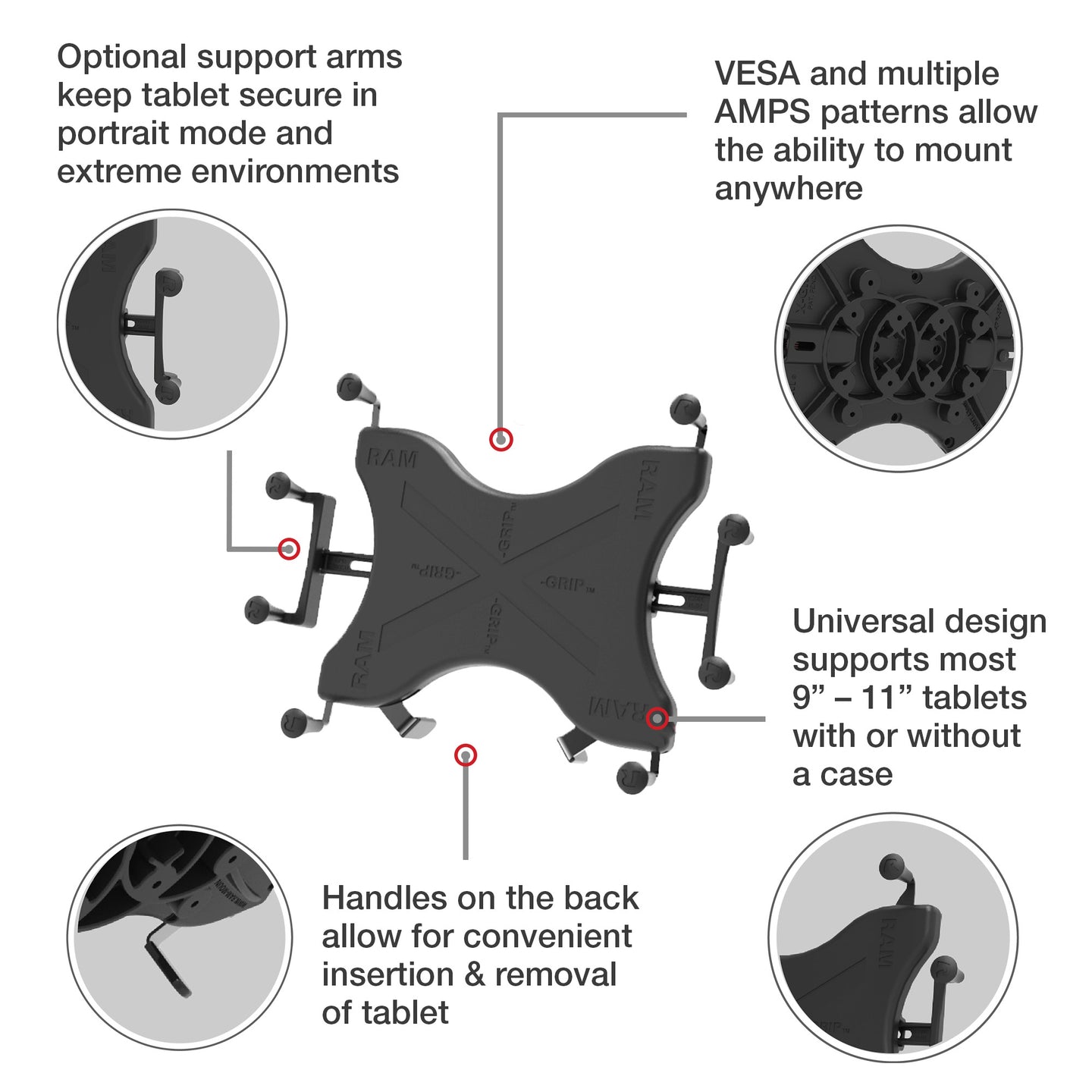 RAM® X-Grip® Universal Holder for 12"-13" Tablets (RAM-HOL-UN11U)