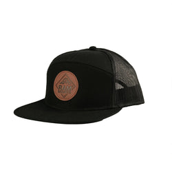 7-Panel Cap Black with Round Leather Patch