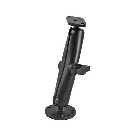 RAM 1" Ball Flat Surface Mount w/ Long Double Socket Arm, 2.5" Round & Diamond Base (RAM-B-138U-C)