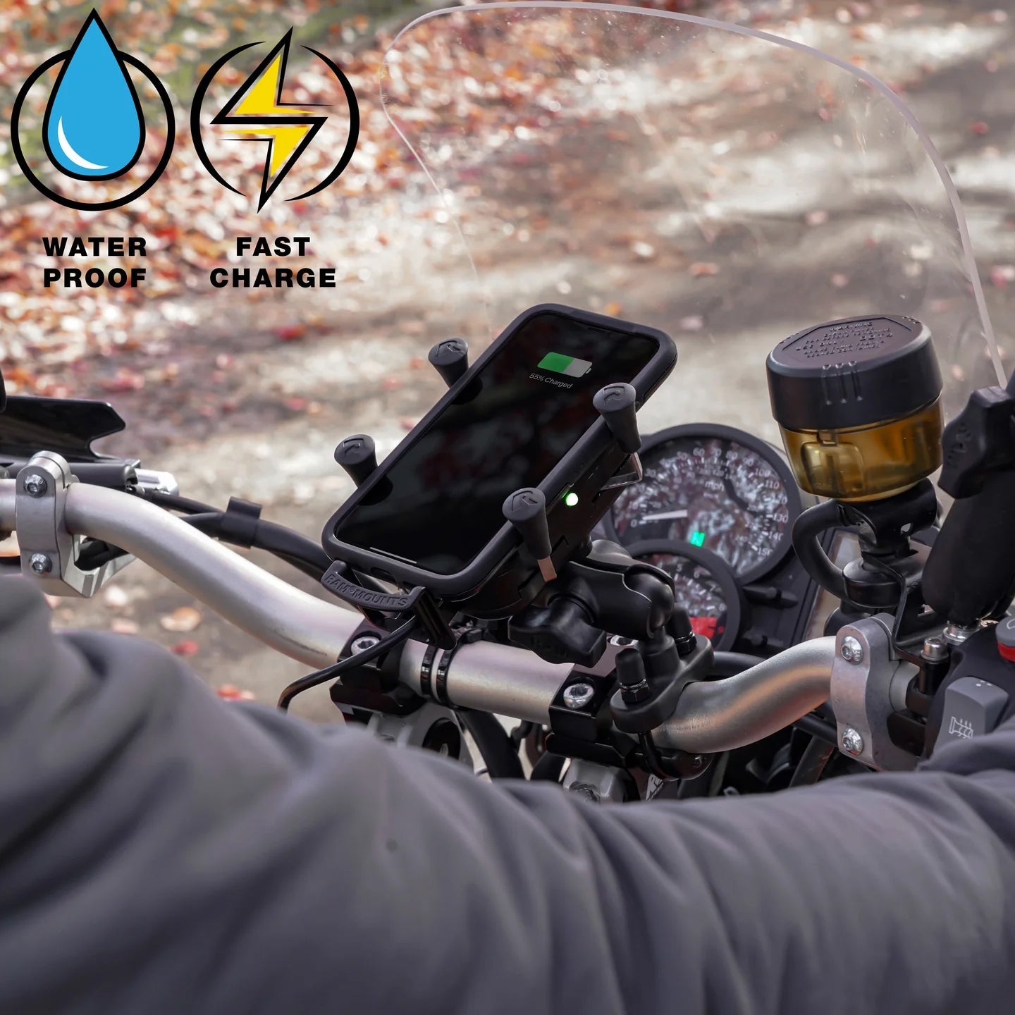 RAM Tough-Charge 15W Waterproof Wireless Charging Motorcycle Mount (RAM-B-149Z-A-UN12W-V7M-1)